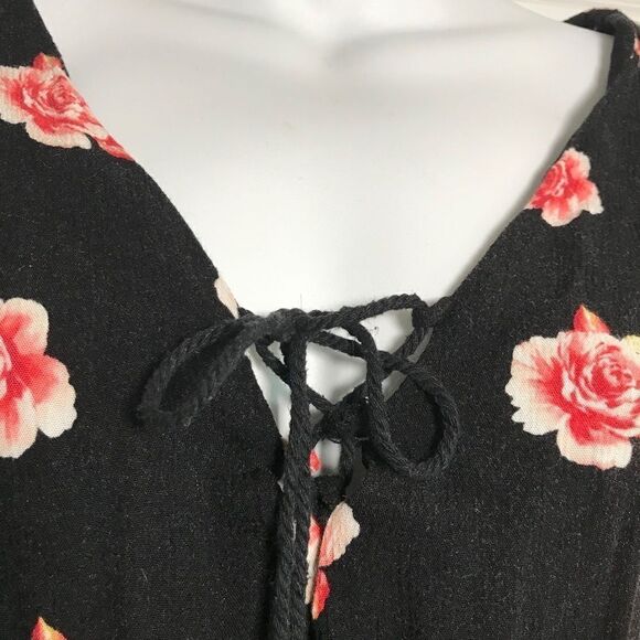 Lush Rose Floral Romper Black Long Sleeve Medium - Picture 2 of 15